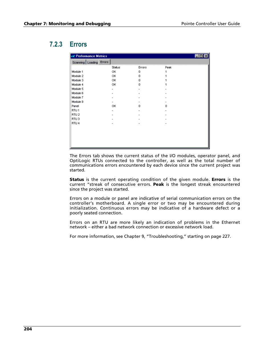 Errors, 3 errors | Nematron Pointe Controller User Manual | Page 206 / 441