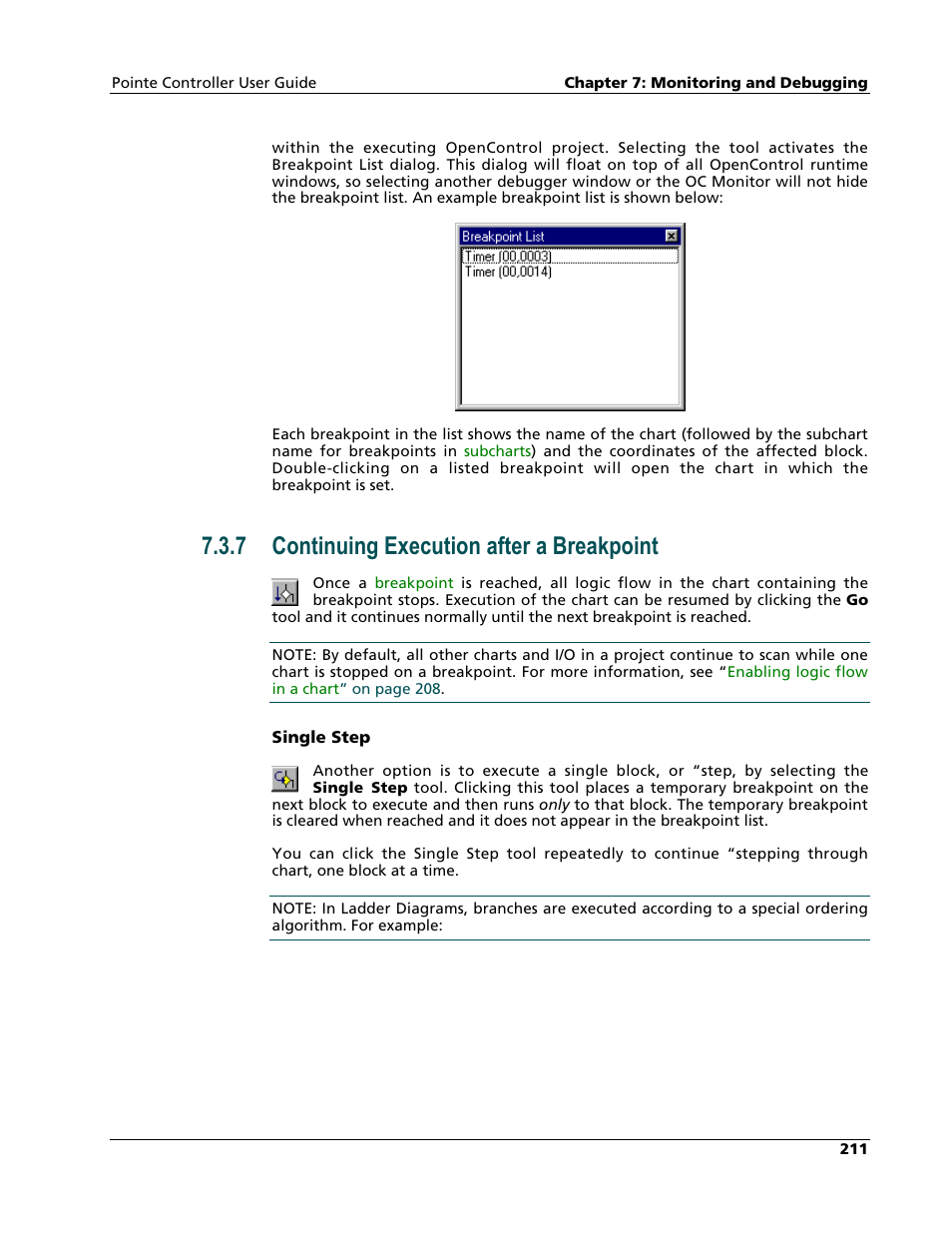 Continuing execution after a breakpoint, 7 continuing execution after a breakpoint | Nematron Pointe Controller User Manual | Page 213 / 441