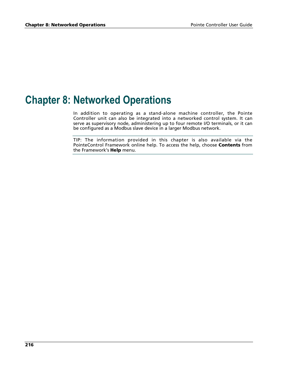 Networked operations, Chapter 8: networked operations | Nematron Pointe Controller User Manual | Page 218 / 441