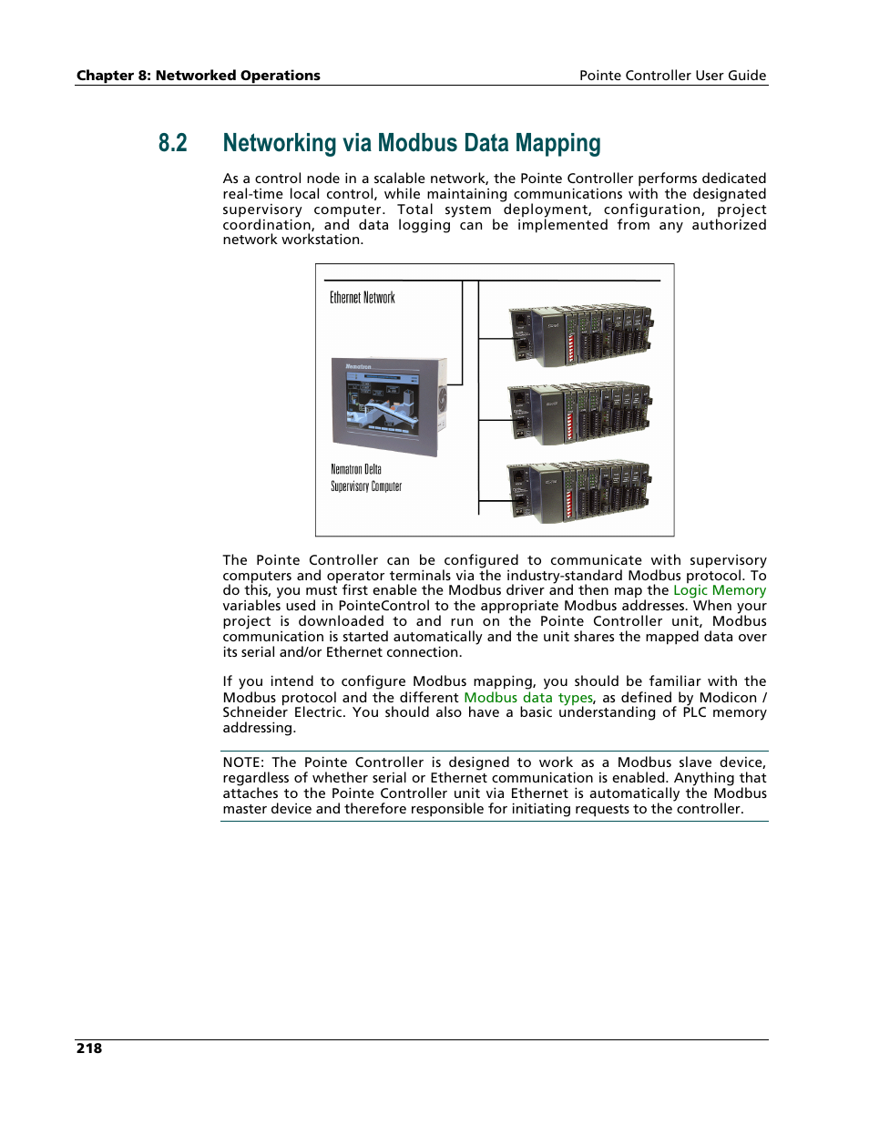 Networking via modbus data mapping, 2 networking via modbus data mapping | Nematron Pointe Controller User Manual | Page 220 / 441