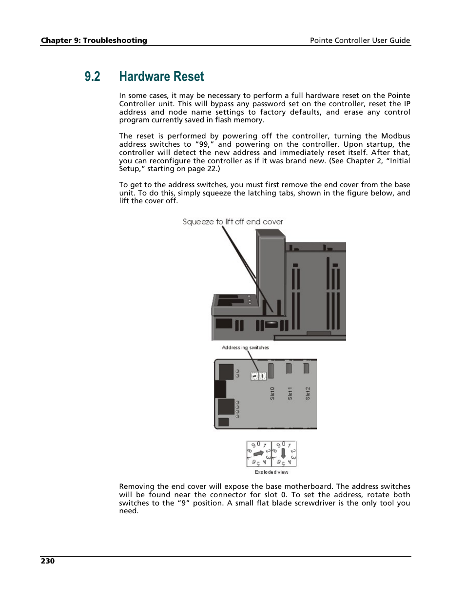 Hardware reset, 2 hardware reset | Nematron Pointe Controller User Manual | Page 232 / 441