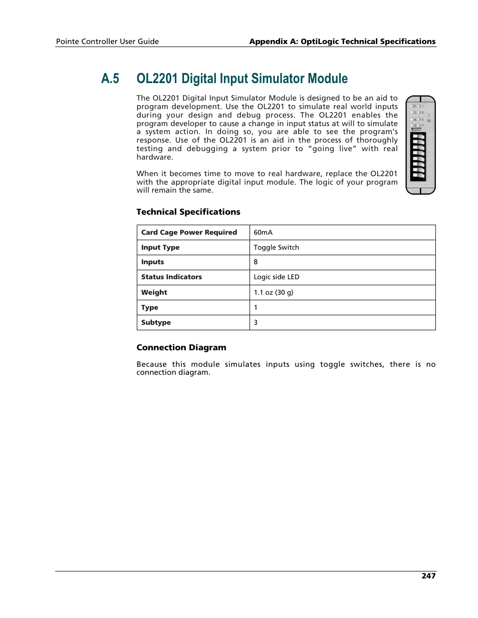 Ol2201 digital input simulator module | Nematron Pointe Controller User Manual | Page 249 / 441