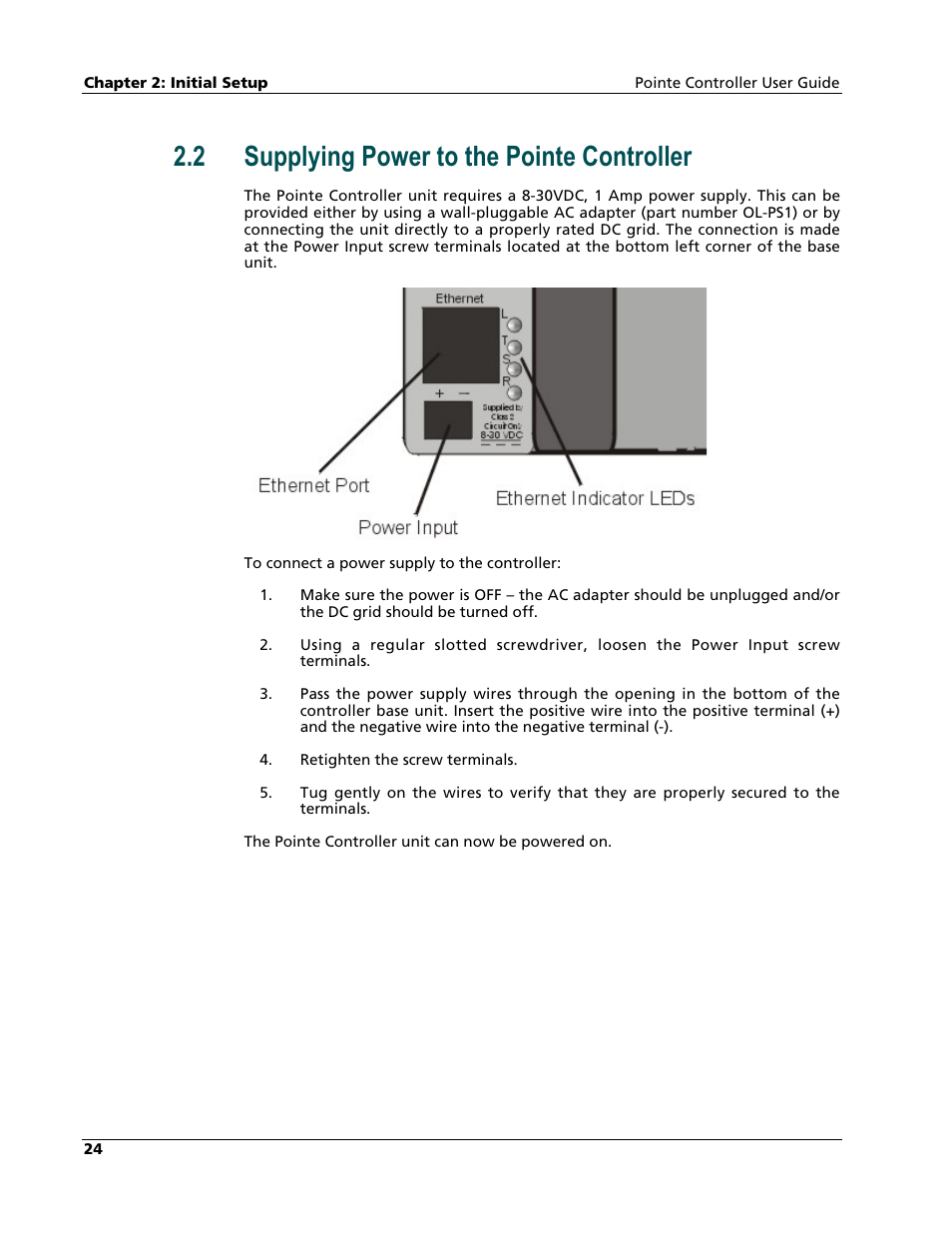 Supplying power to the pointe controller, 2 supplying power to the pointe controller | Nematron Pointe Controller User Manual | Page 26 / 441