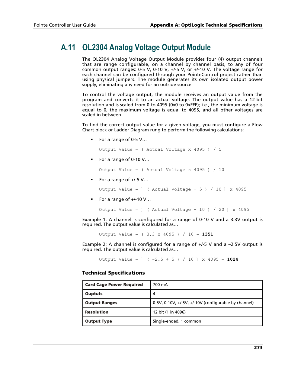 Ol2304 analog voltage output module | Nematron Pointe Controller User Manual | Page 275 / 441