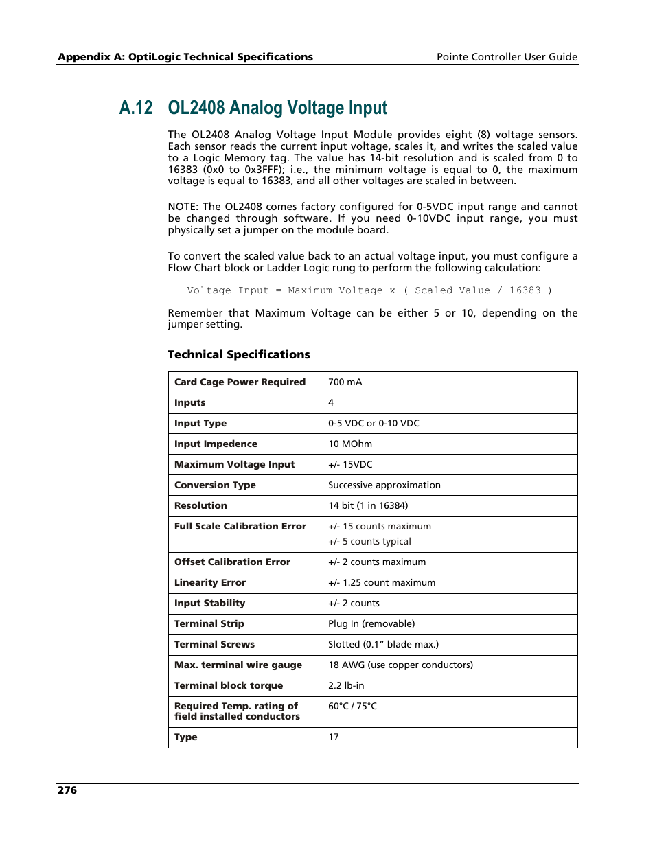 Ol2408 analog voltage input module | Nematron Pointe Controller User Manual | Page 278 / 441