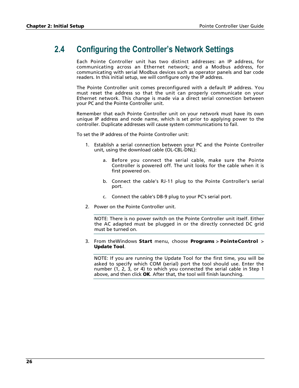 Configuring the controller's network settings, 4 configuring the controller’s network settings | Nematron Pointe Controller User Manual | Page 28 / 441
