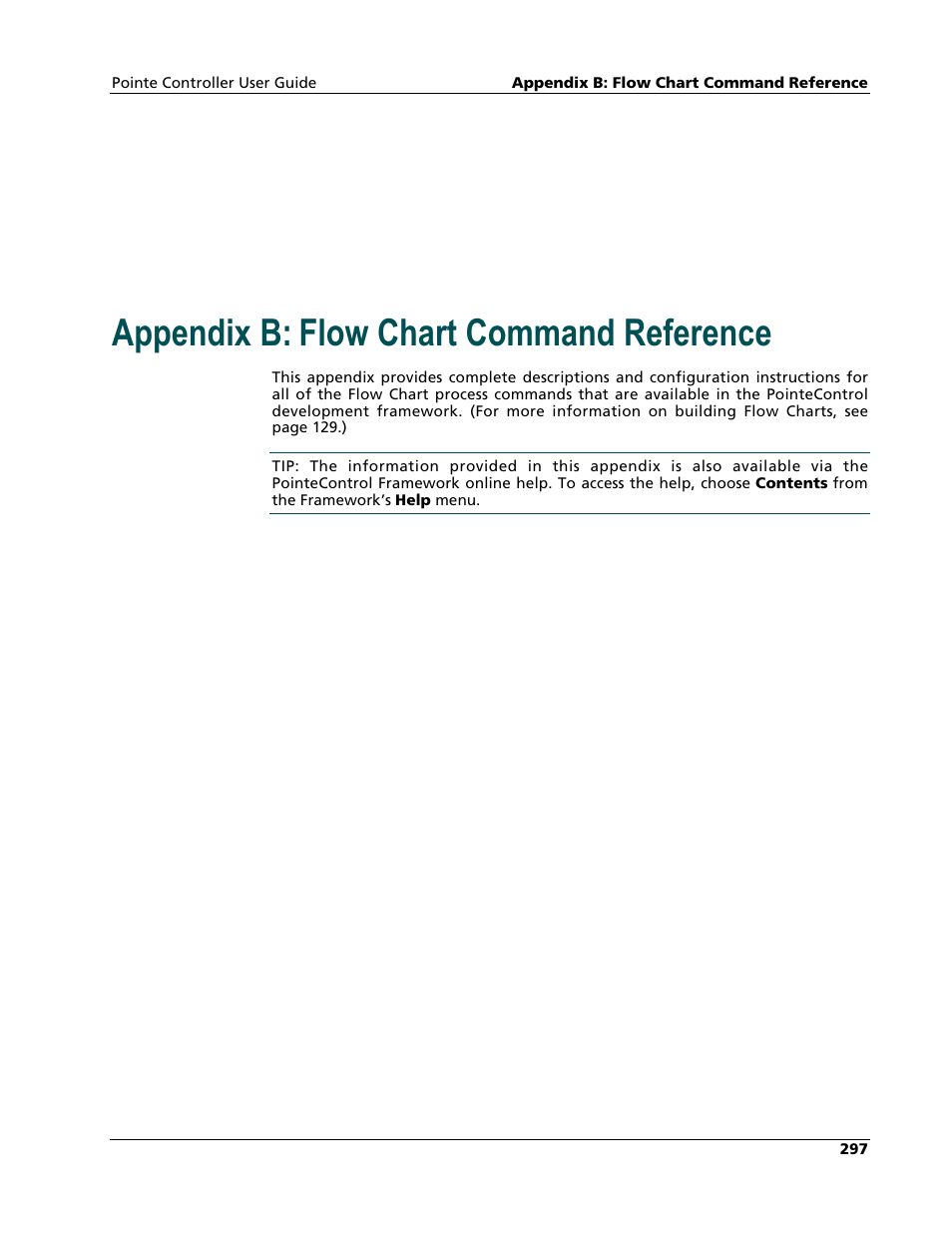 Appendix: flow chart command reference, Appendix b: flow chart command reference | Nematron Pointe Controller User Manual | Page 299 / 441