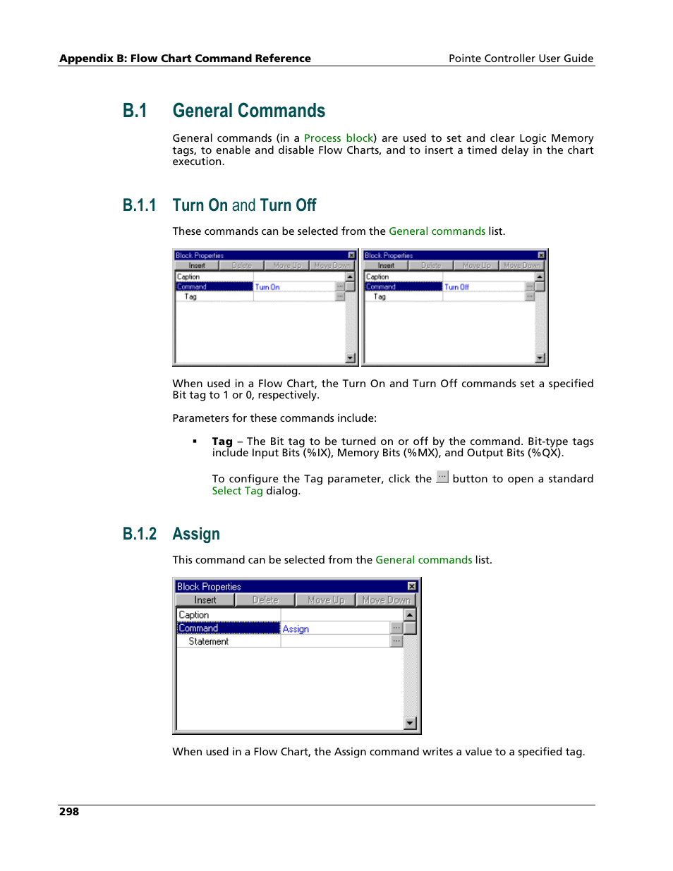 General commands, Turn on and turn off, Assign | B.1 general commands, B.1.1 turn on and turn off, B.1.2 assign | Nematron Pointe Controller User Manual | Page 300 / 441