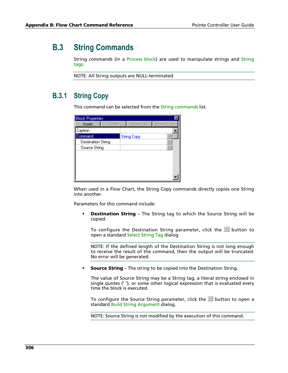 String commands, String copy, B.3 string commands | B.3.1 string copy | Nematron Pointe Controller User Manual | Page 308 / 441