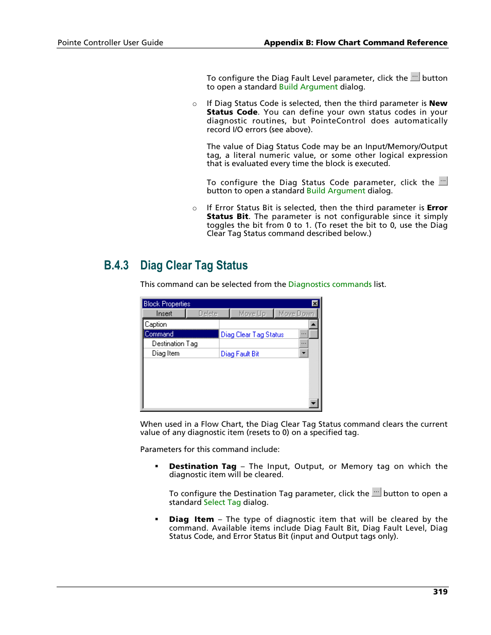 Diag clear tag status, B.4.3 diag clear tag status | Nematron Pointe Controller User Manual | Page 321 / 441