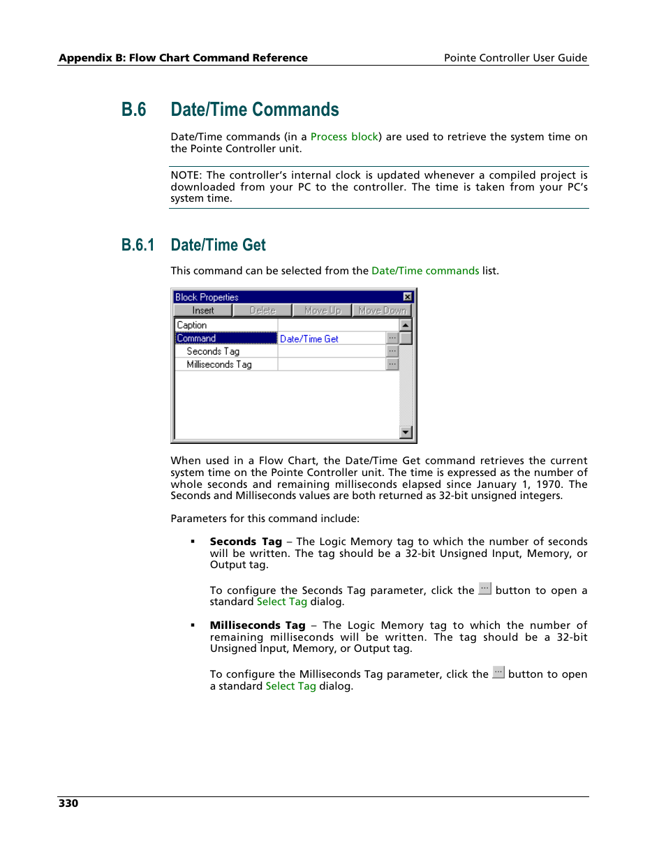 Date/time commands, Date/time get, B.6 date/time commands | B.6.1 date/time get | Nematron Pointe Controller User Manual | Page 332 / 441