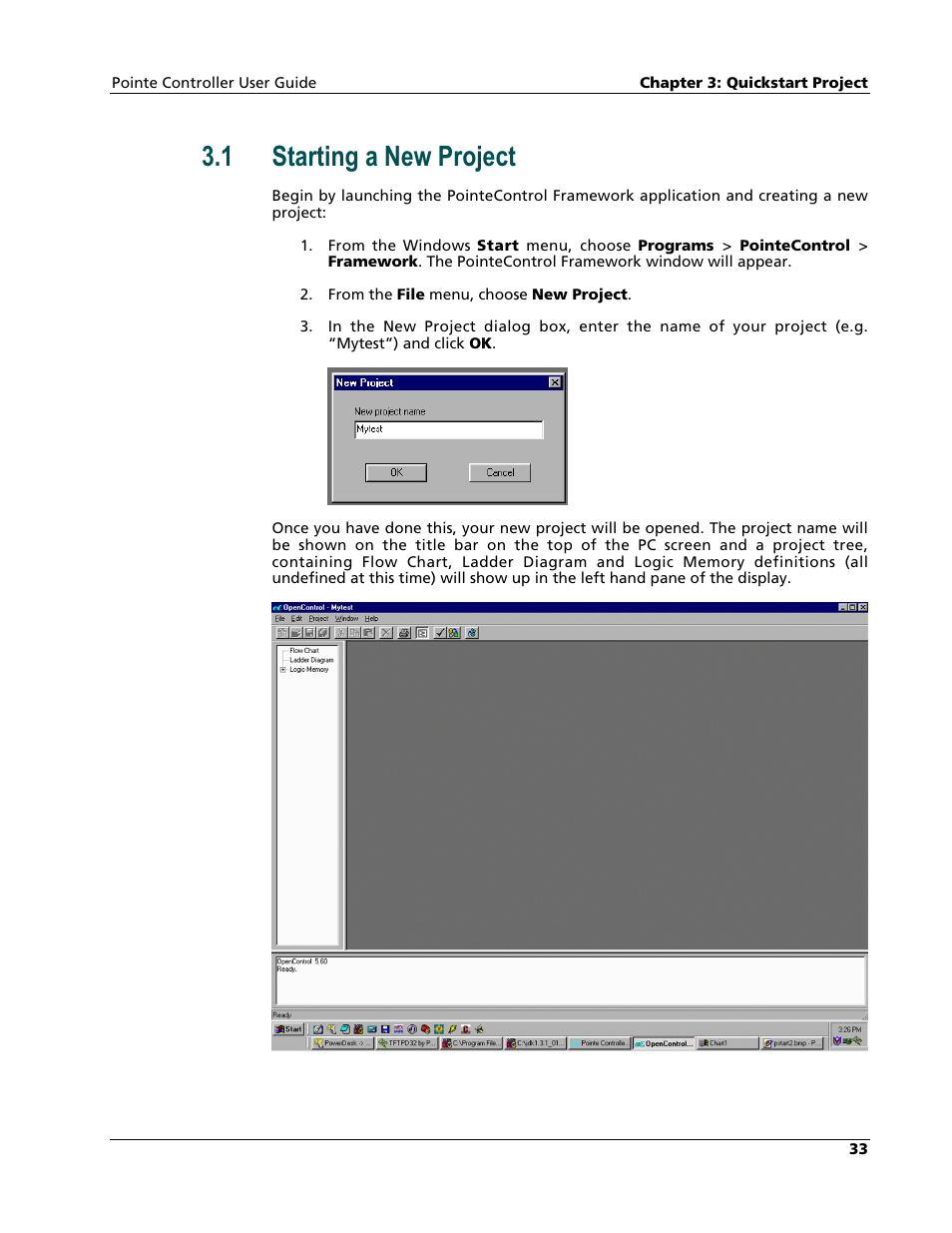 Starting a new project, 1 starting a new project | Nematron Pointe Controller User Manual | Page 35 / 441