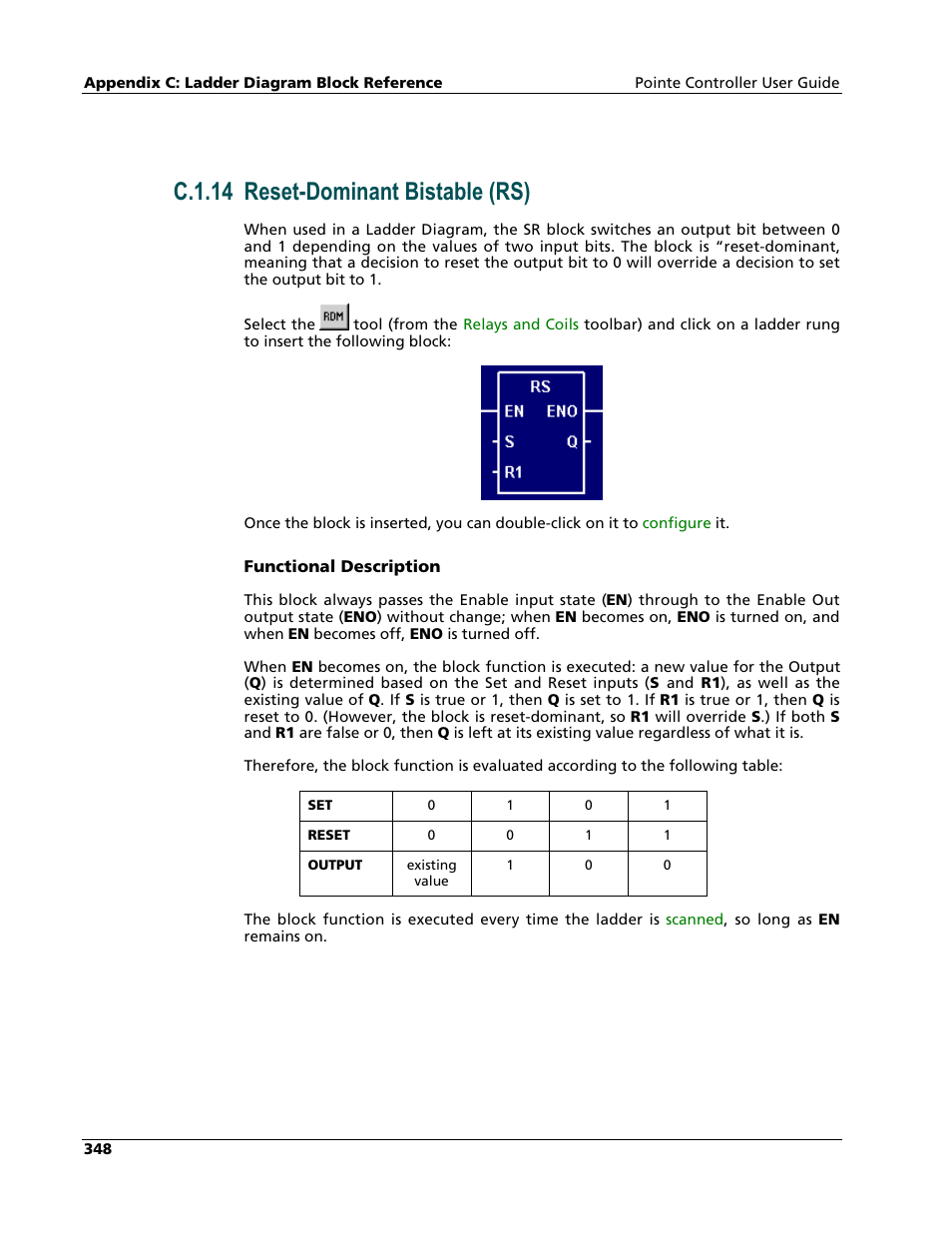 Reset-dominant bistable (rs), C.1.14 reset-dominant bistable (rs) | Nematron Pointe Controller User Manual | Page 350 / 441