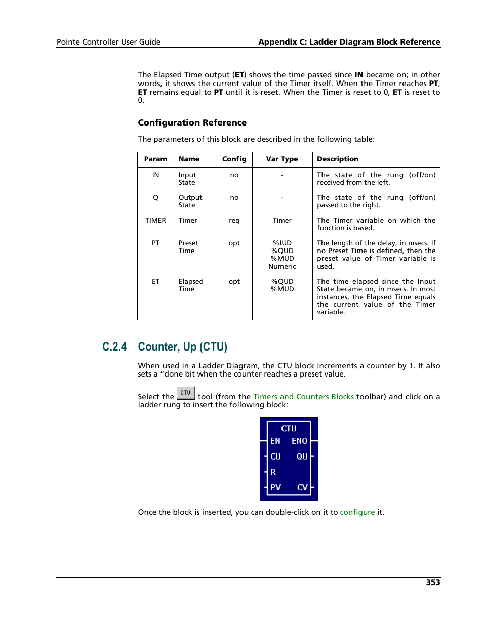 Counter, up (ctu), C.2.4 counter, up (ctu) | Nematron Pointe Controller User Manual | Page 355 / 441