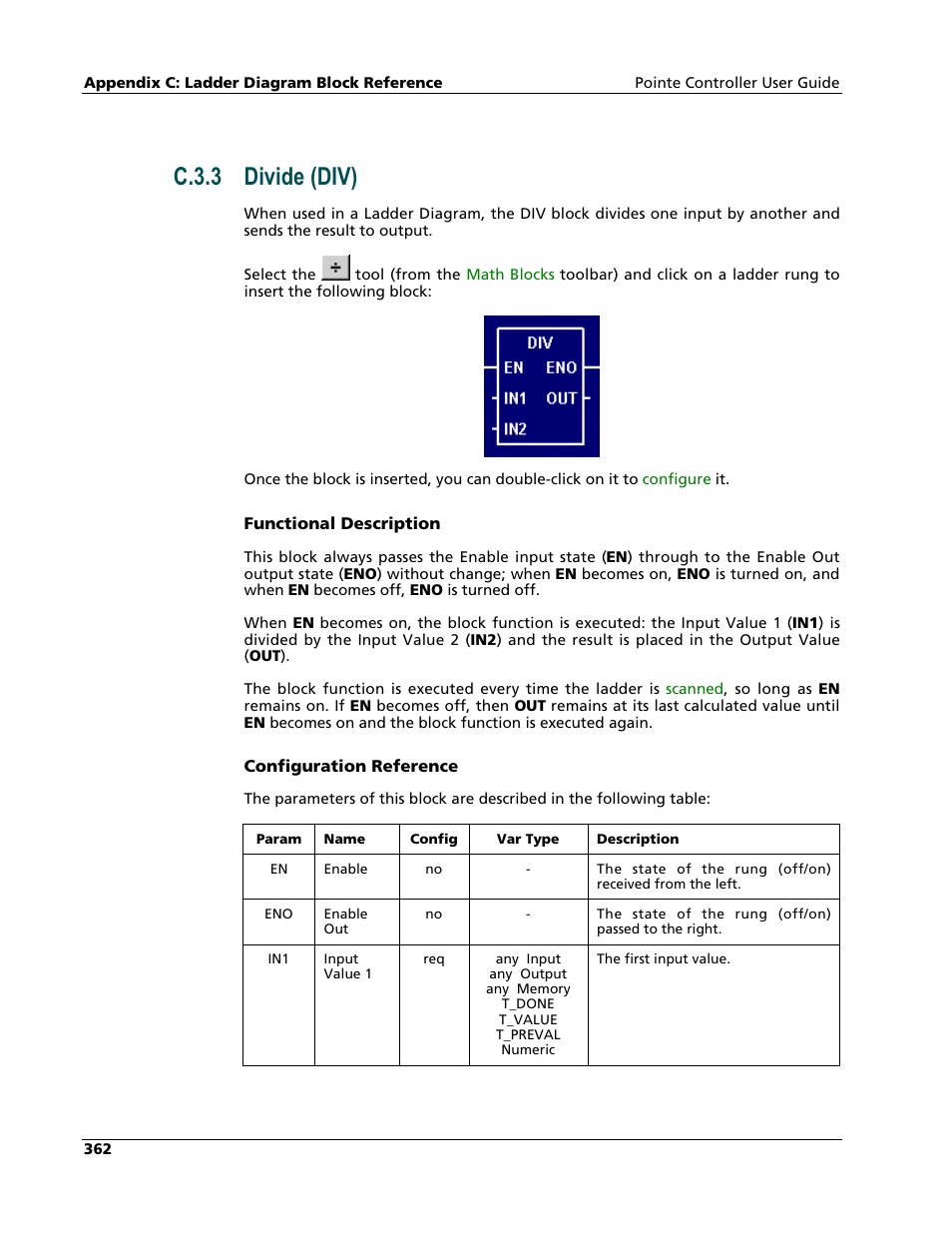 Divide (div), C.3.3 divide (div) | Nematron Pointe Controller User Manual | Page 364 / 441