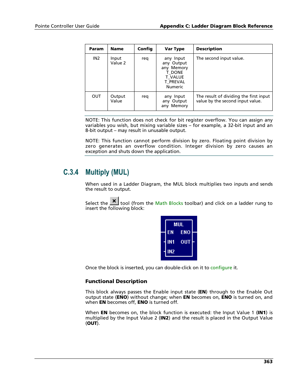 Multiply (mul), C.3.4 multiply (mul) | Nematron Pointe Controller User Manual | Page 365 / 441