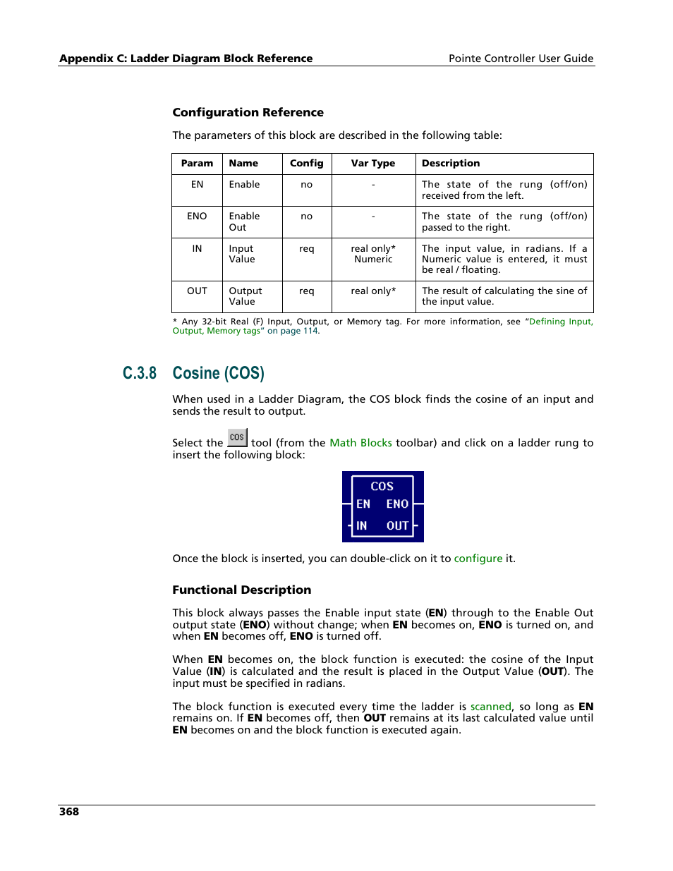 Cosine (cos), C.3.8 cosine (cos) | Nematron Pointe Controller User Manual | Page 370 / 441