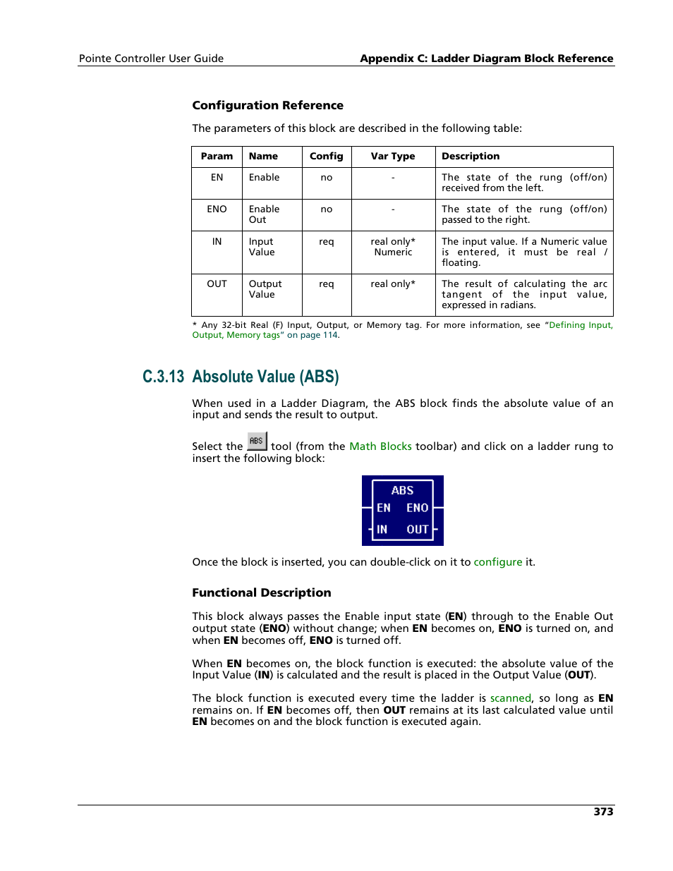 Absolute value (abs), C.3.13 absolute value (abs) | Nematron Pointe Controller User Manual | Page 375 / 441