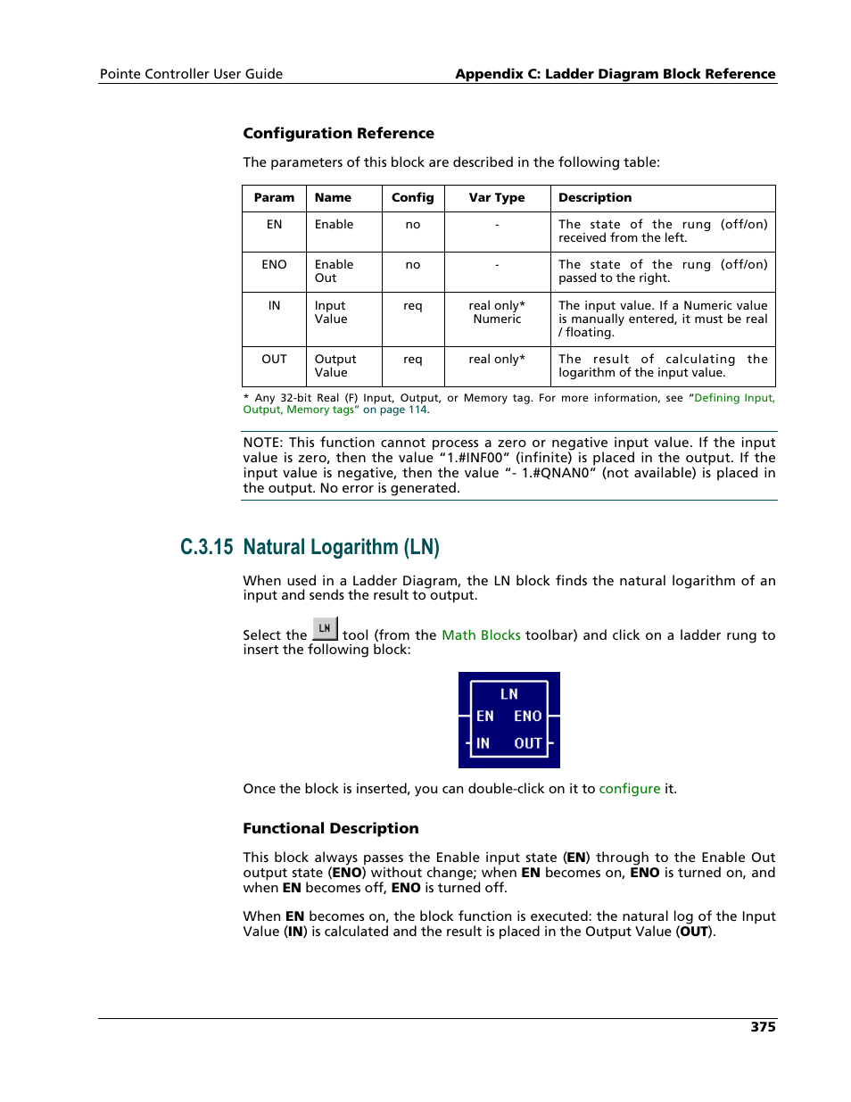 Natural logarithm (ln), C.3.15 natural logarithm (ln) | Nematron Pointe Controller User Manual | Page 377 / 441