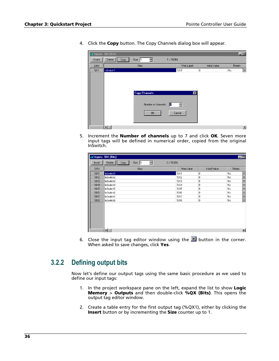 Defining output bits, 2 defining output bits | Nematron Pointe Controller User Manual | Page 38 / 441