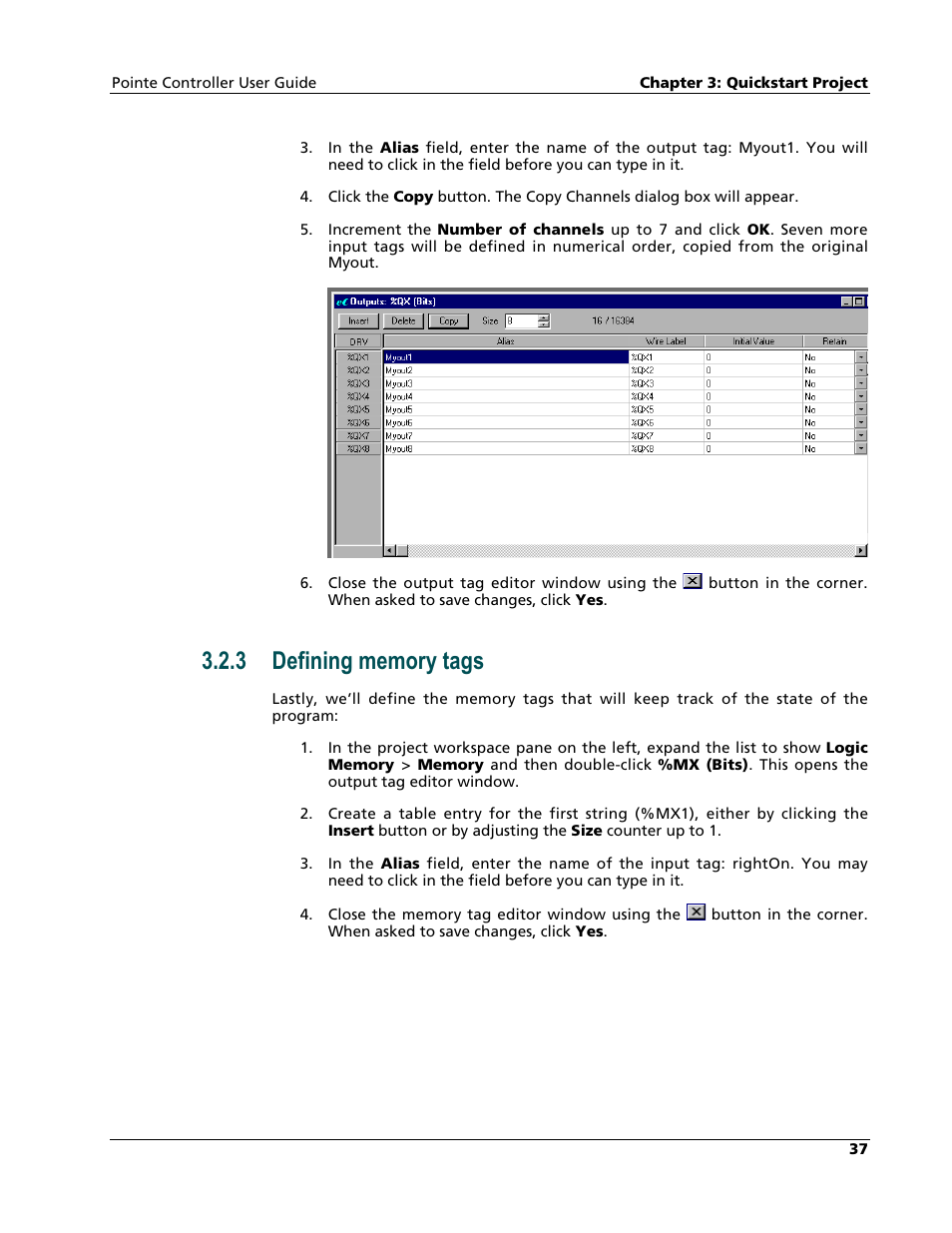 Defining memory tags | Nematron Pointe Controller User Manual | Page 39 / 441