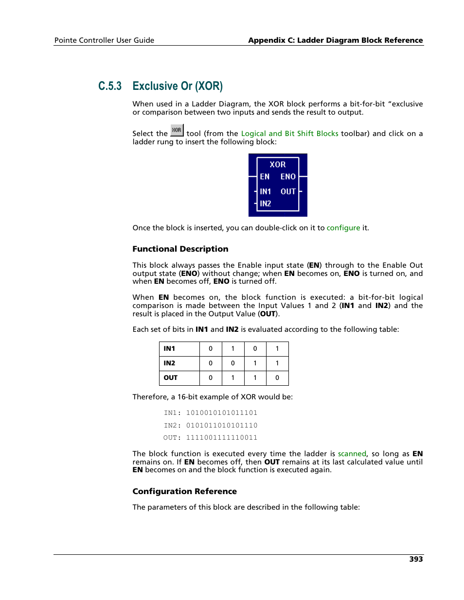 Exclusive or (xor), C.5.3 exclusive or (xor) | Nematron Pointe Controller User Manual | Page 395 / 441