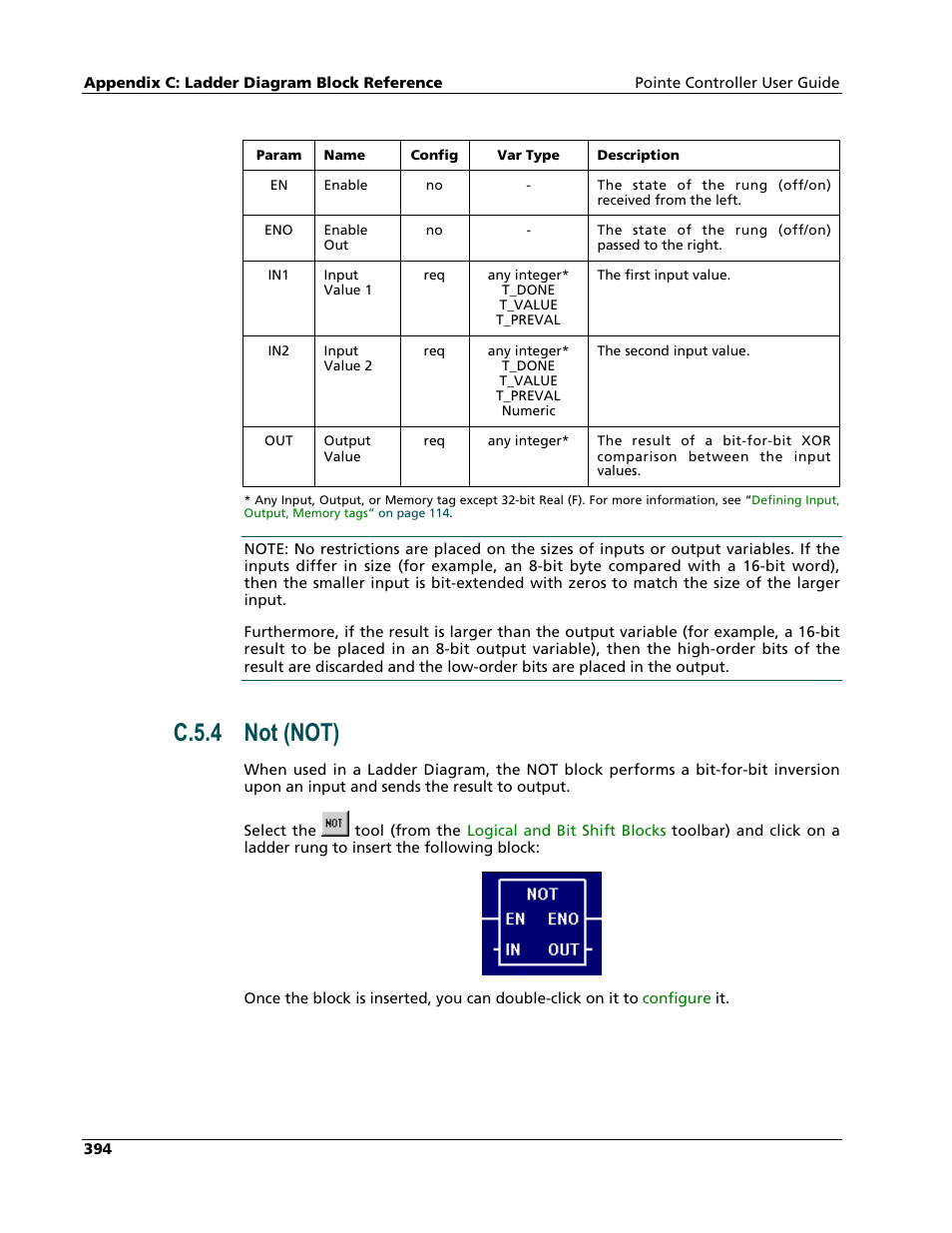 Not (not), C.5.4 not (not) | Nematron Pointe Controller User Manual | Page 396 / 441