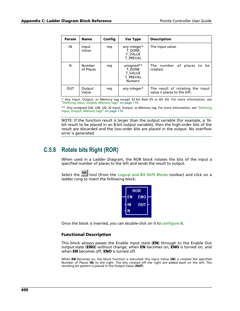 Rotate bits right (ror), C.5.8 rotate bits right (ror) | Nematron Pointe Controller User Manual | Page 402 / 441