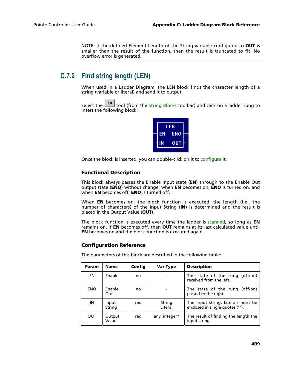 Find string length (len), C.7.2 find string length (len) | Nematron Pointe Controller User Manual | Page 411 / 441