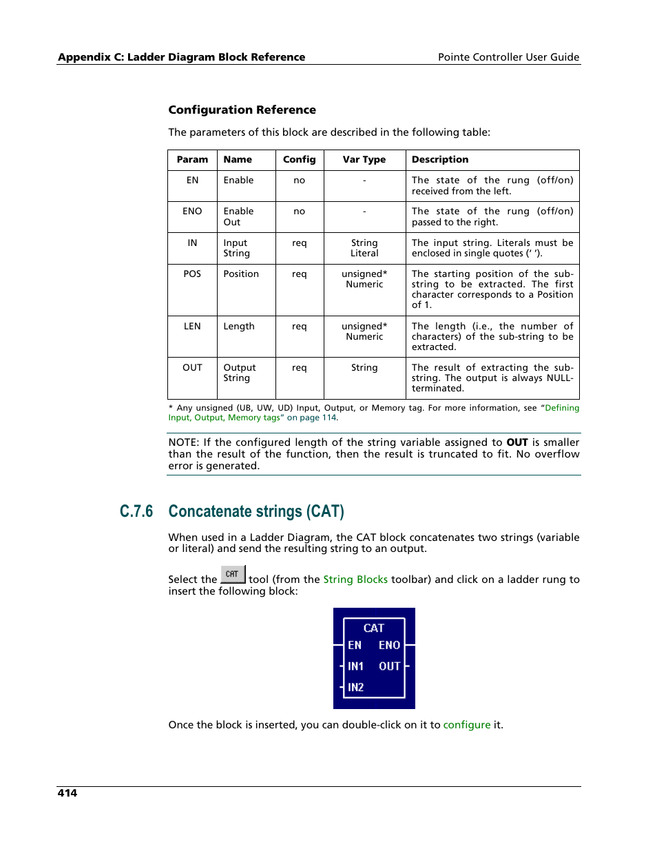 Concatenate strings (cat), C.7.6 concatenate strings (cat) | Nematron Pointe Controller User Manual | Page 416 / 441