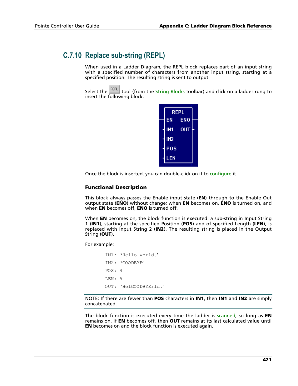 Replace sub-string (repl), C.7.10 replace sub-string (repl) | Nematron Pointe Controller User Manual | Page 423 / 441