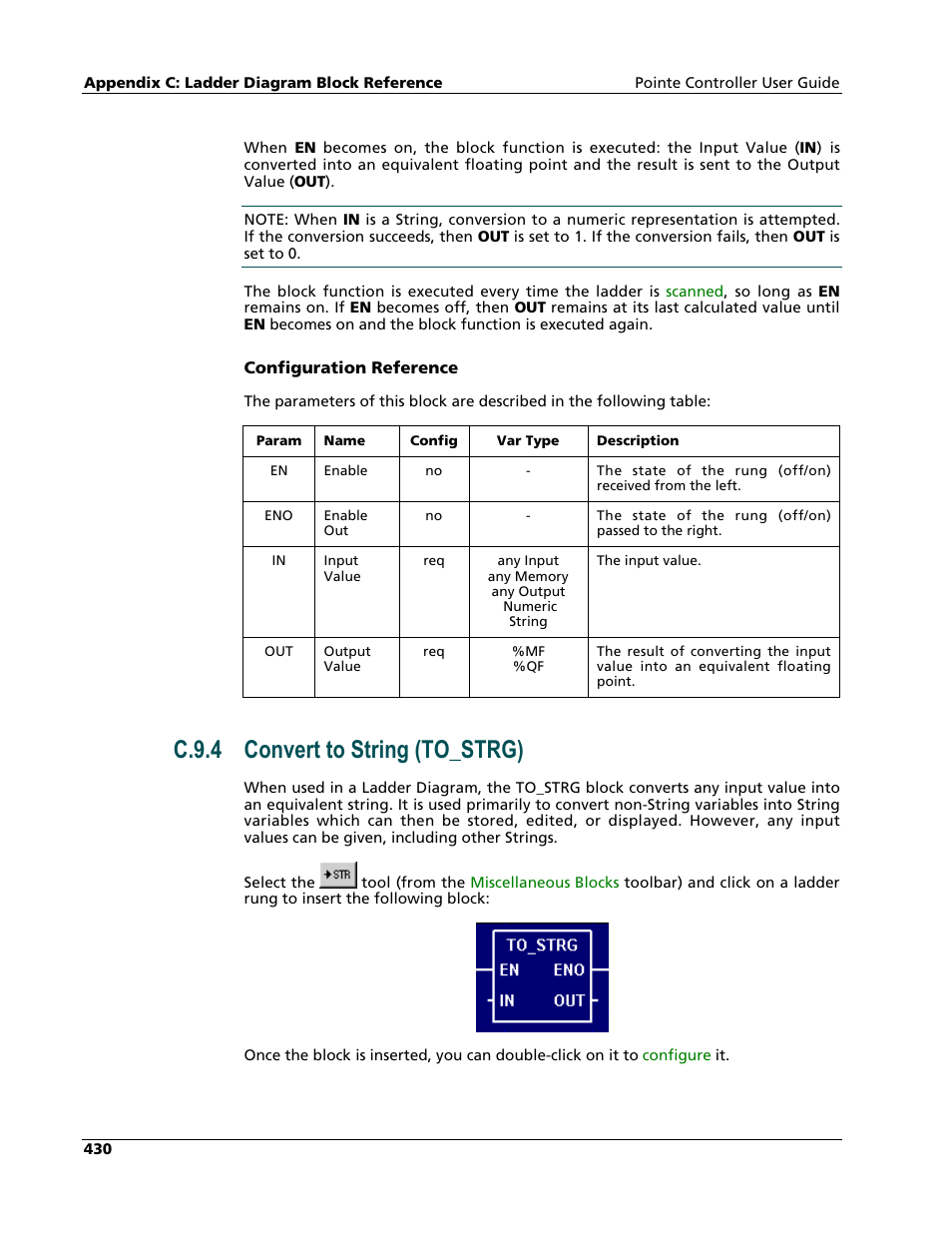 Convert to string (to_strg), C.9.4 convert to string (to_strg) | Nematron Pointe Controller User Manual | Page 432 / 441