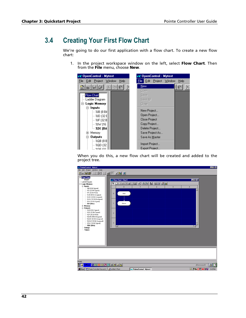 Creating your first flow chart, 4 creating your first flow chart | Nematron Pointe Controller User Manual | Page 44 / 441