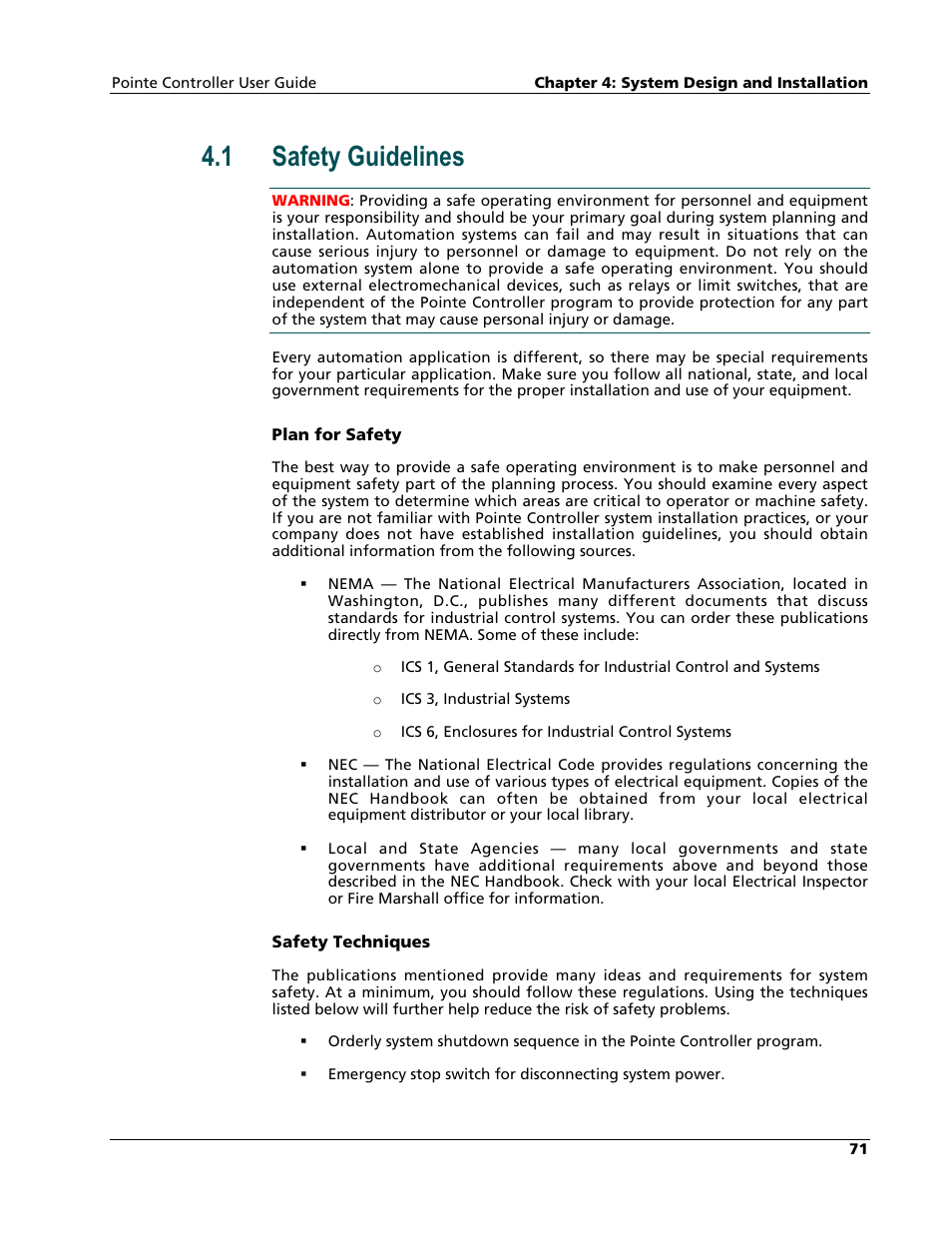 Safety guidelines, 1 safety guidelines | Nematron Pointe Controller User Manual | Page 73 / 441