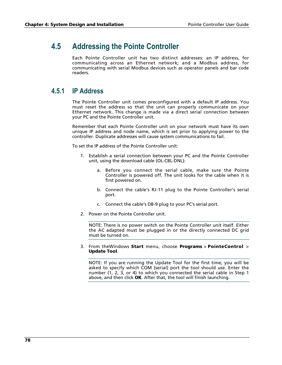 Addressing the pointe controller, Ip address, 5 addressing the pointe controller | 1 ip address | Nematron Pointe Controller User Manual | Page 80 / 441