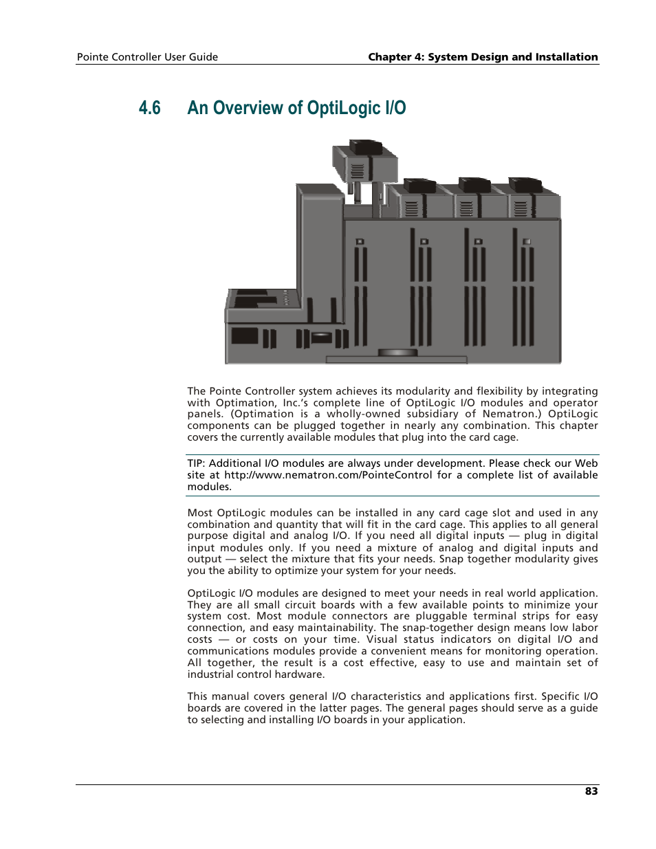 Overview of optilogic i/o, 6 an overview of optilogic i/o | Nematron Pointe Controller User Manual | Page 85 / 441