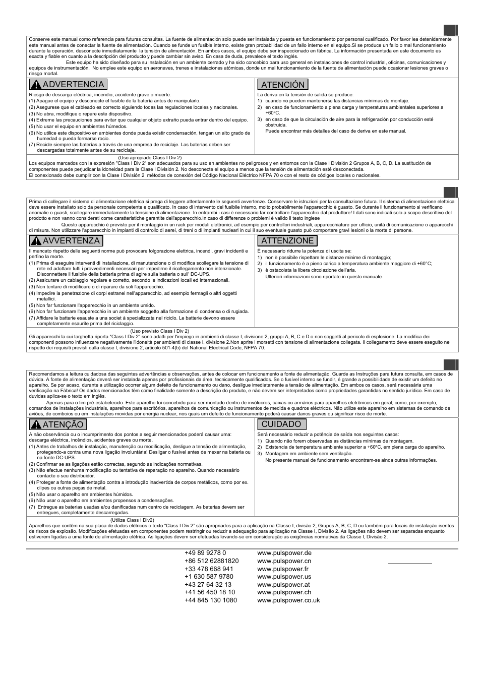 Lea primero! español 4, Advertencia, Atención | Leggere prima questa parte! italiano 5, Avvertenza, Attenzione, Leia primeiro! portuguès 6, Atenção, Cuidado | PULS UB10.241 User Manual | Page 2 / 4