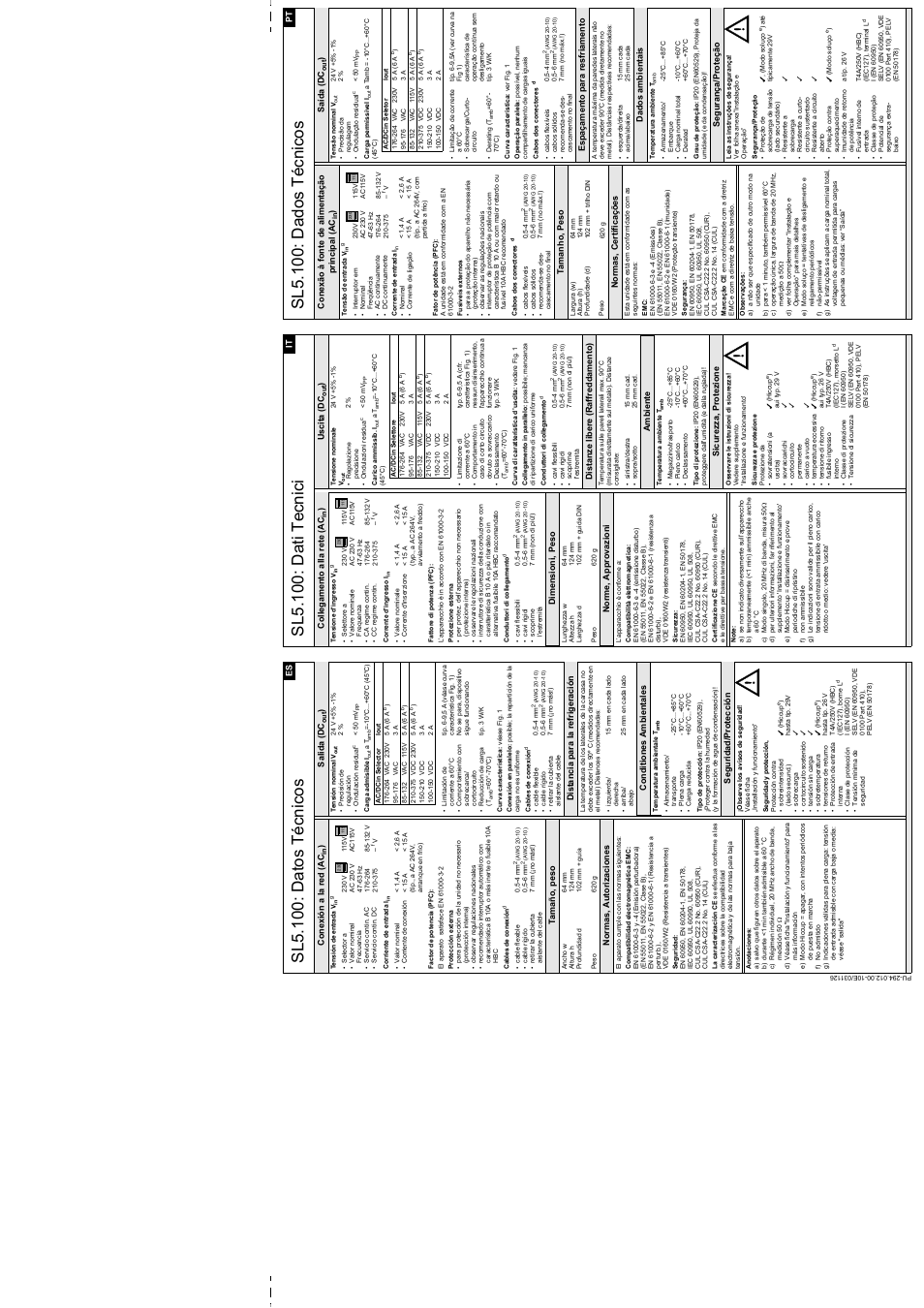 Sl5.100: dados técnicos, Sl5.100: dati tecnici, Sl5.100: datos técnicos | PULS SL5.100 User Manual | Page 2 / 2