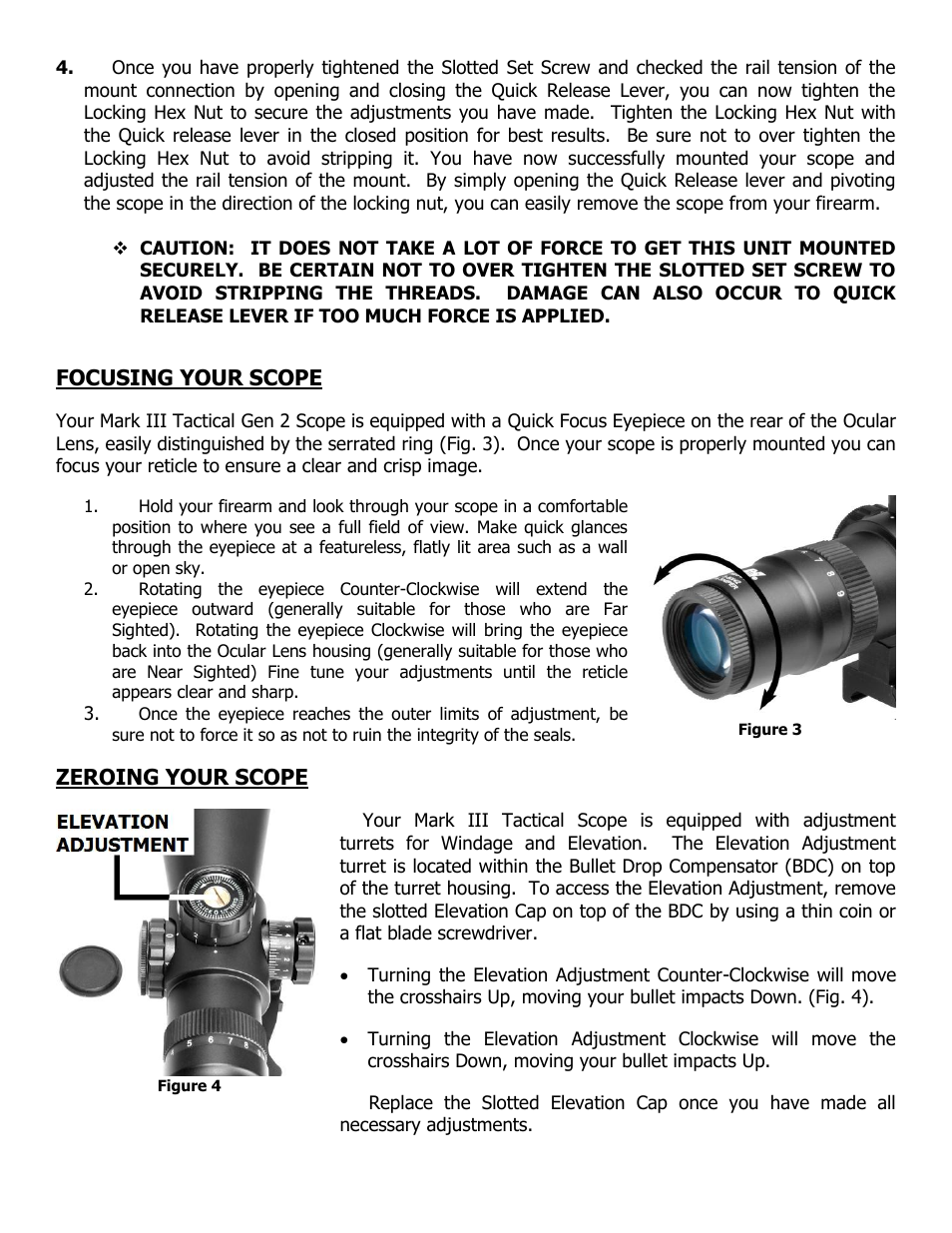 Focusing your scope, Zeroing your scope | NcSTAR STM3942GV2 User Manual | Page 4 / 8