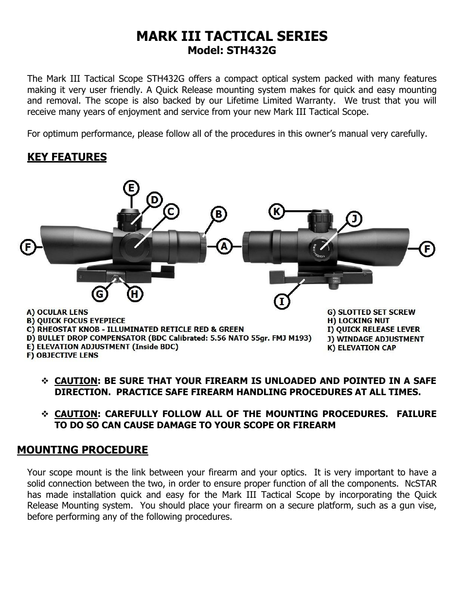Mark iii tactical series | NcSTAR STH432G User Manual | Page 2 / 8