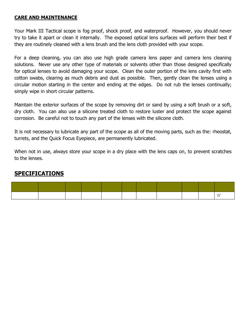 Specifications | NcSTAR STH432G User Manual | Page 7 / 8