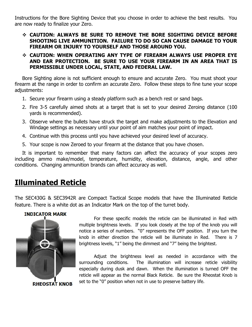 Illuminated reticle | NcSTAR SC430B User Manual | Page 5 / 8