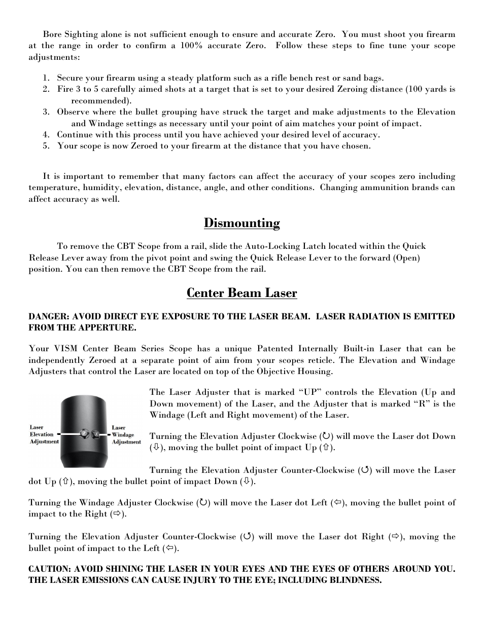 Dismounting, Center beam laser | NcSTAR VCBTREP3540G User Manual | Page 5 / 8