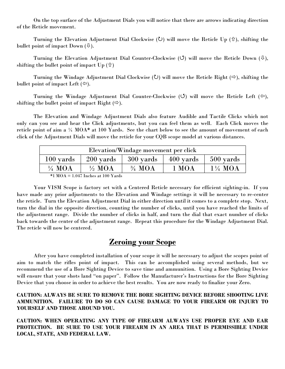 Zeroing your scope | NcSTAR VCQBEP3540G User Manual | Page 4 / 7