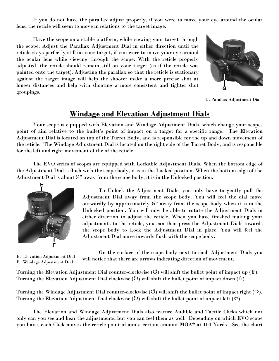 Windage and elevation adjustment dials | NcSTAR VEVOFP62450G User Manual | Page 4 / 8