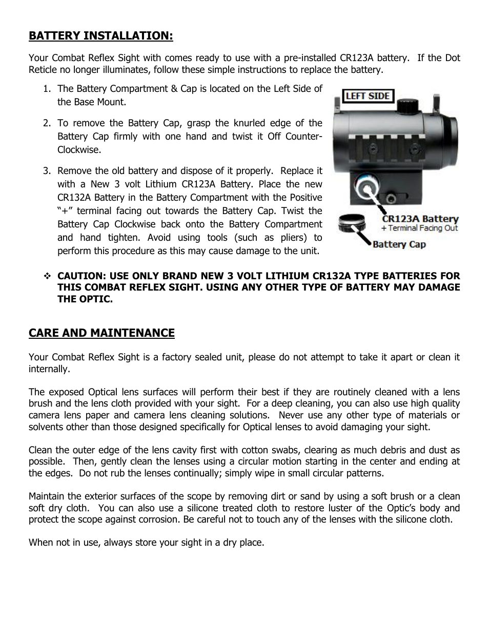 Battery installation, Care and maintenance | NcSTAR DCRS142 User Manual | Page 5 / 7