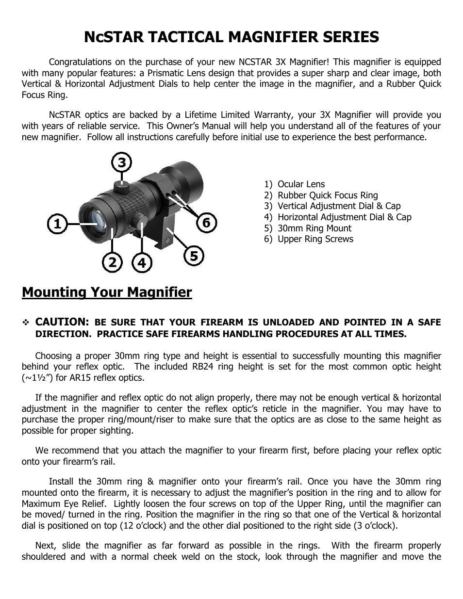 Ncstar tactical magnifier series, Mounting your magnifier | NcSTAR RB24 User Manual | Page 2 / 4