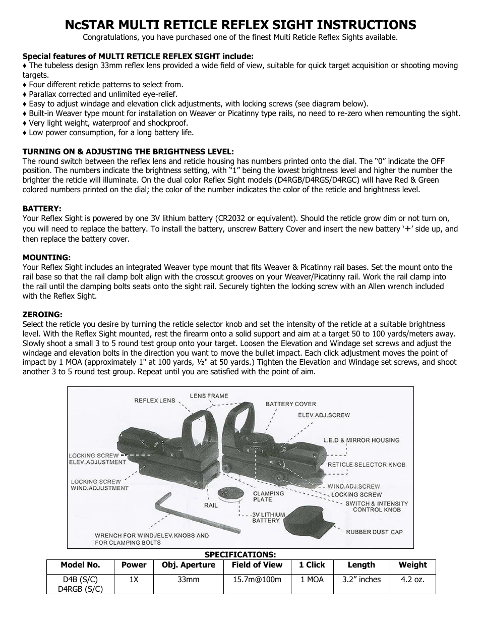 NcSTAR D4RGB User Manual | 1 page