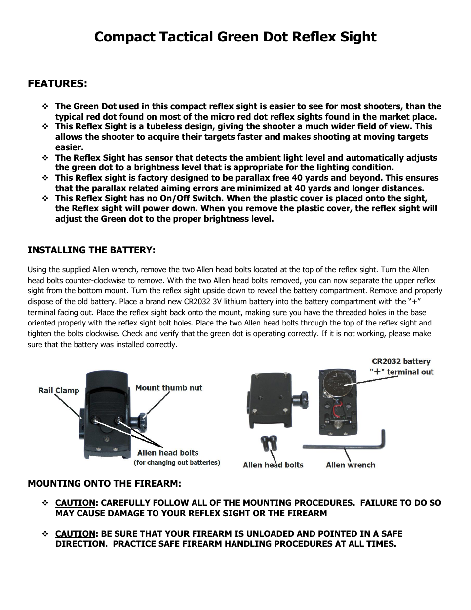 Compact tactical green dot reflex sight | NcSTAR DGAB User Manual | Page 2 / 4
