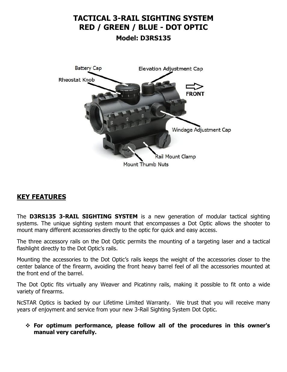 NcSTAR D3RS135 User Manual | 5 pages